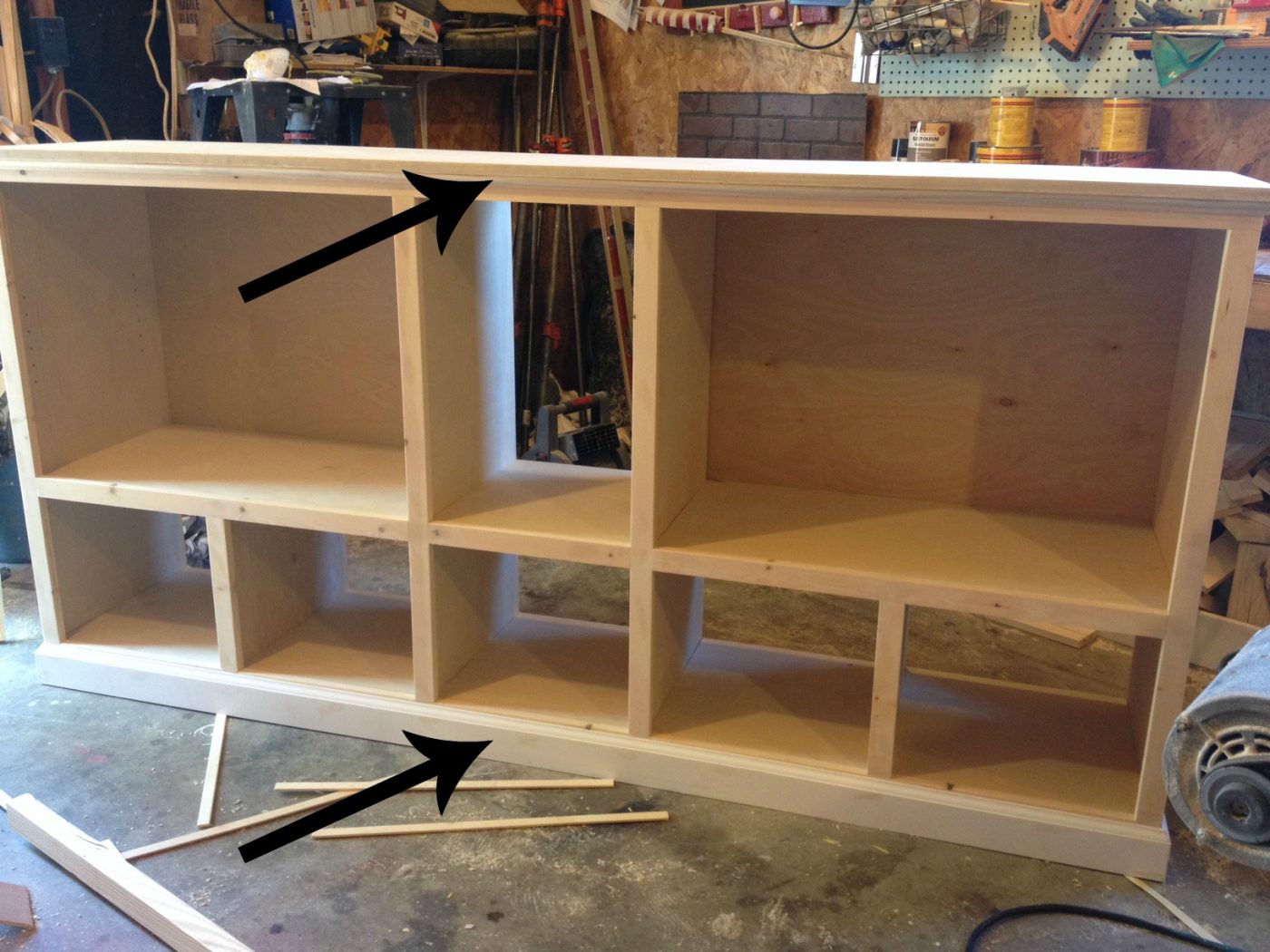 DIY Storage Console -{With Cabinets, Shelves, and Cubbies!}