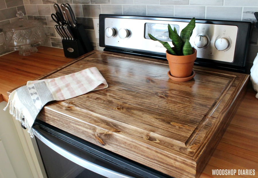 DIY Wooden Stove Top Cover Angled View 