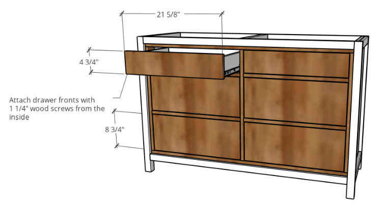 Install plywood drawer fronts onto drawer boxes dimensions diagram