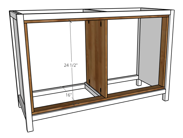 Diagram of middle plywood panel installed into dresser frame