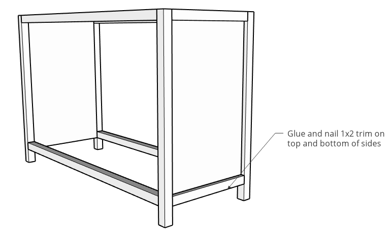 Diagram for trimming out side panels with 1x2s and cove molding