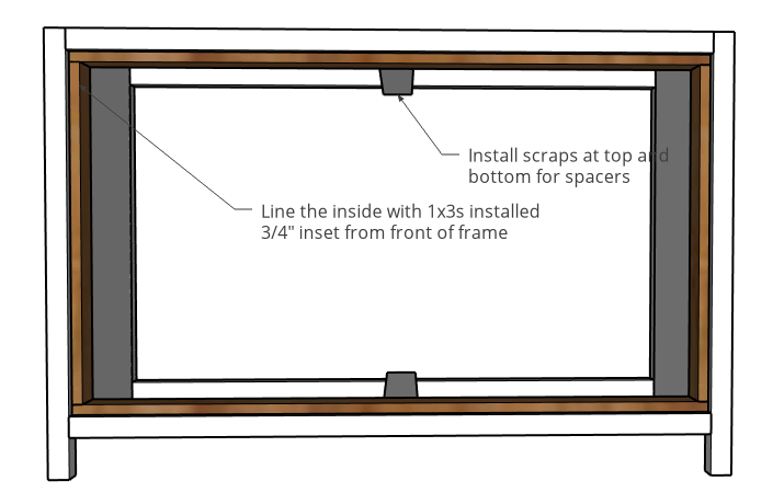 Diagram of frame trim detail on 6 drawer dresser