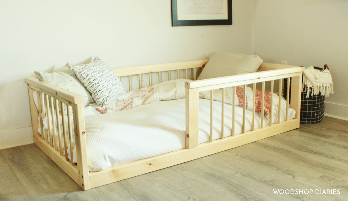 montessori floor bed with rails queen floor