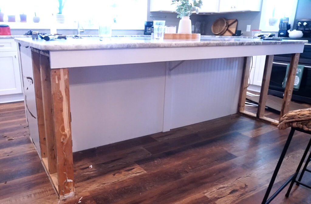 DIY Kitchen Island Makeover A Budget Friendly Kitchen Update   Beadboard And Quarter Round Removed 1024x672 