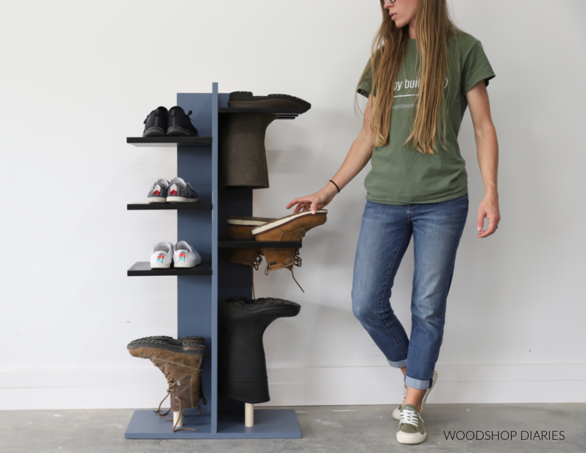 https://www.woodshopdiaries.com/wp-content/uploads/2023/10/Placing-boot-on-shoe-organizer.jpg